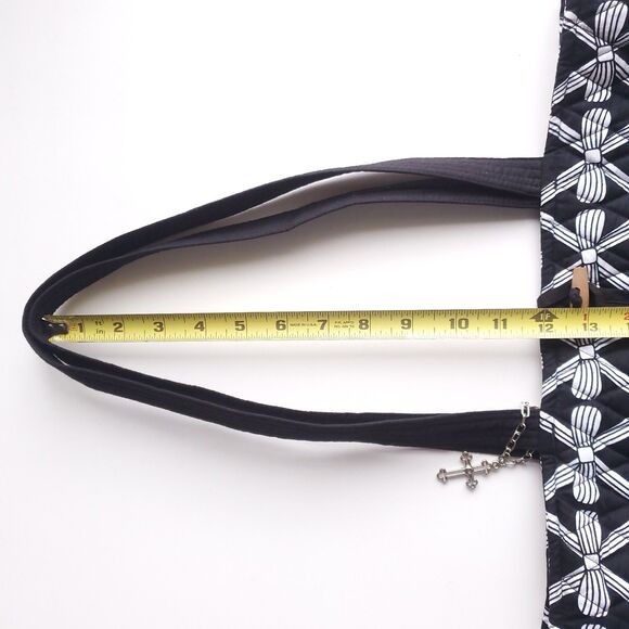 Bella Taylor Tote Shoulder Bag Black White 100% Cotton Double Handle Cross Charm - Picture 10 of 12